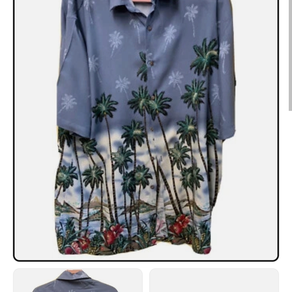 Men's Palm Tree Print Casual Shirt - Gray and Green